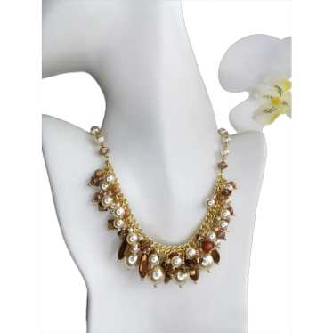 Vintage 1980s Czech Cream Brown Faux Pearl Necklac