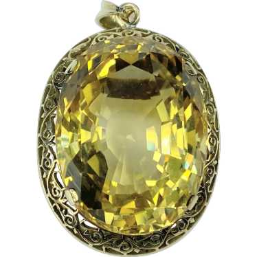 Art Deco 39.4ct Lemon Citrine oval faceted filigr… - image 1