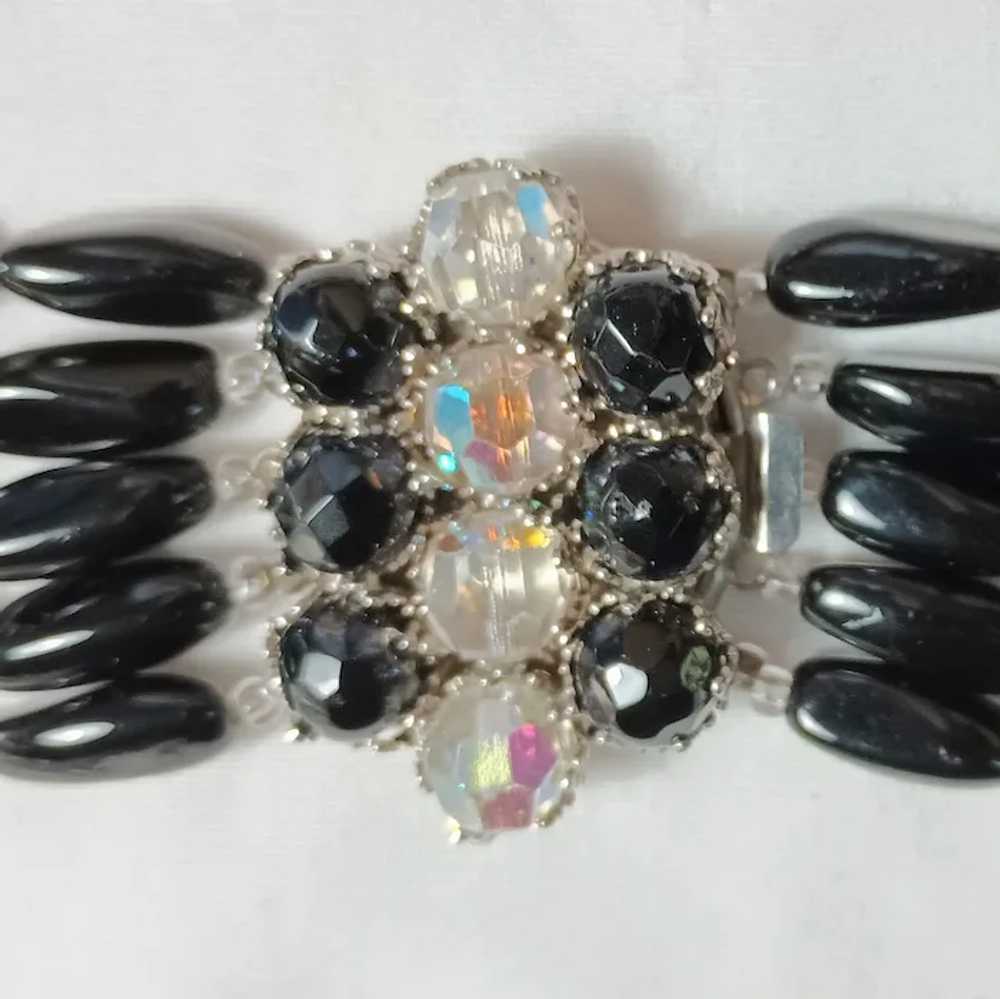 Five strand black glass ab crystal bead bib neckl… - image 2