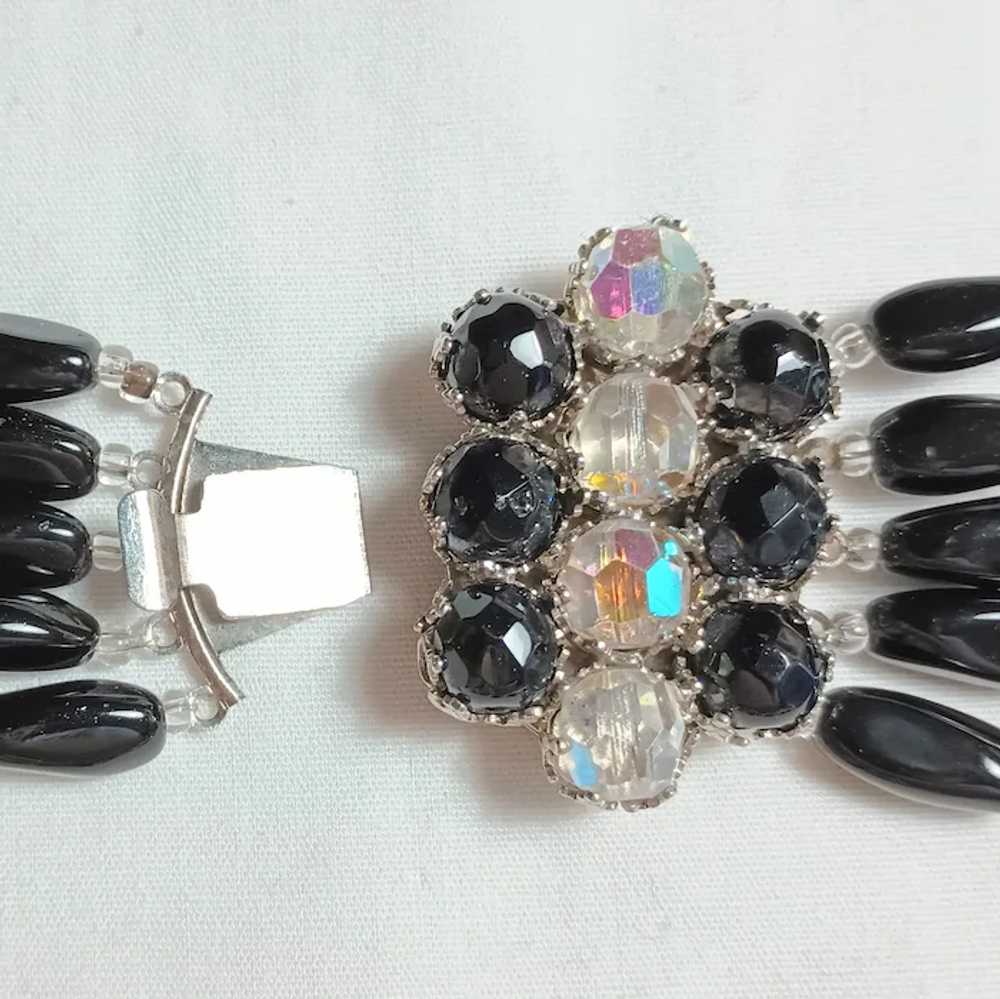 Five strand black glass ab crystal bead bib neckl… - image 3