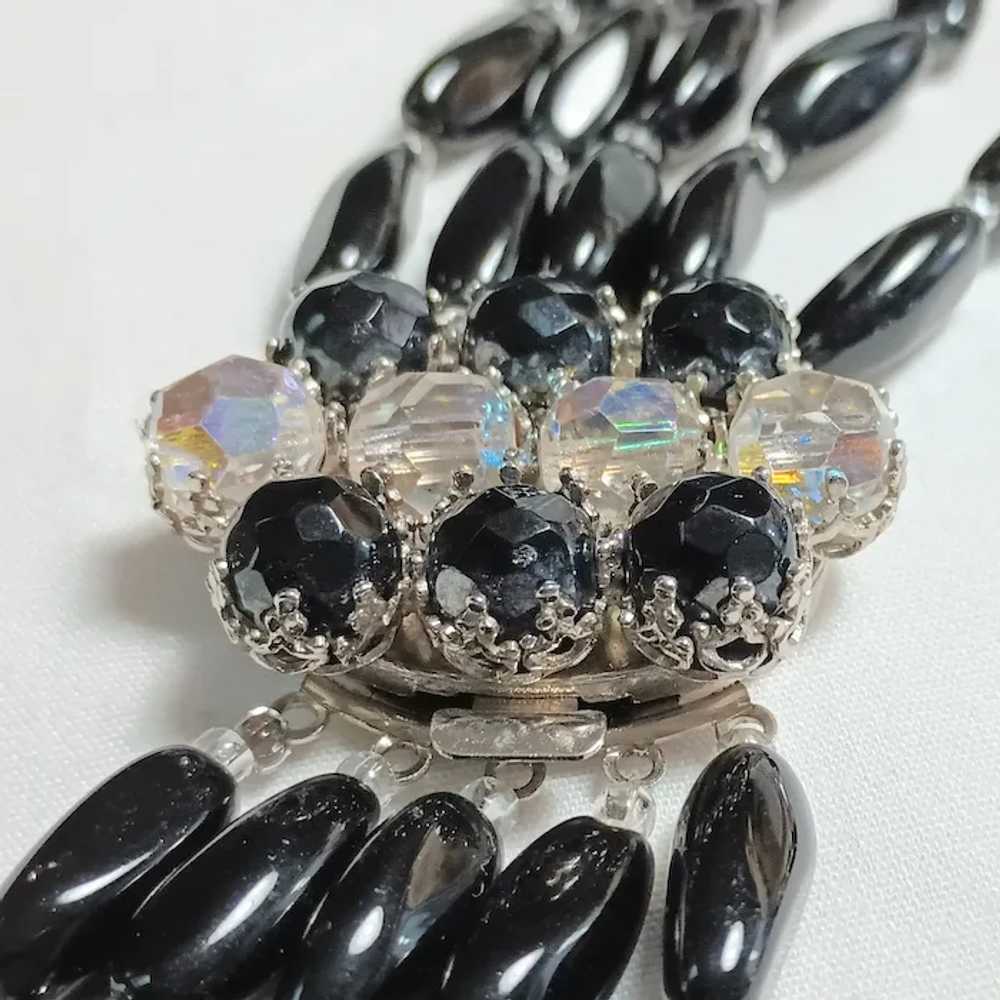 Five strand black glass ab crystal bead bib neckl… - image 4