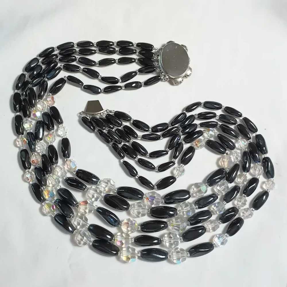 Five strand black glass ab crystal bead bib neckl… - image 5