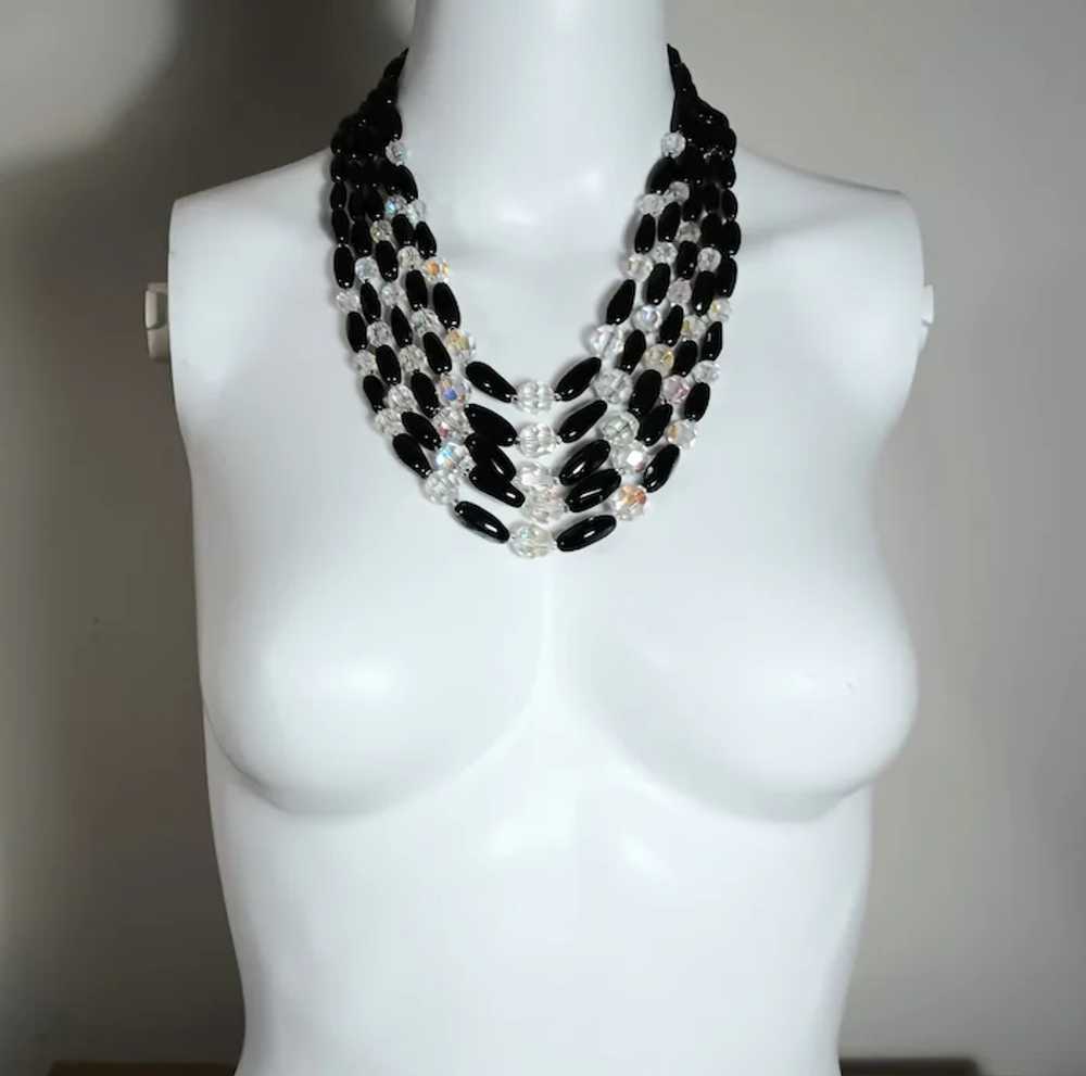 Five strand black glass ab crystal bead bib neckl… - image 8