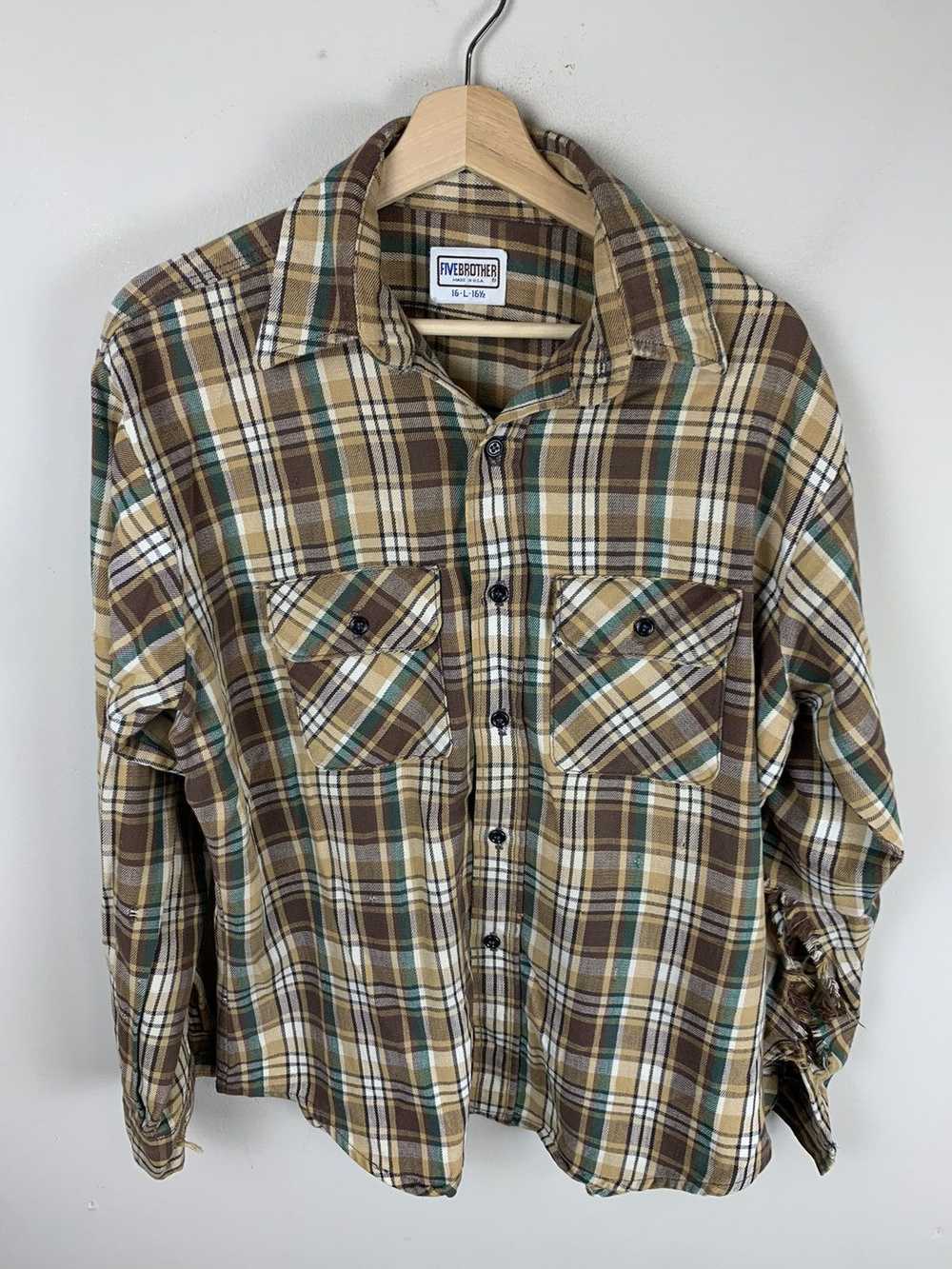 Vintage Vintage Flannel Five Brothers Tan 1980s F… - image 3