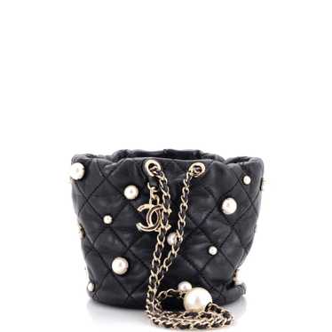 CHANEL Drawstring Round Bucket Bag Pearl Embellis… - image 1