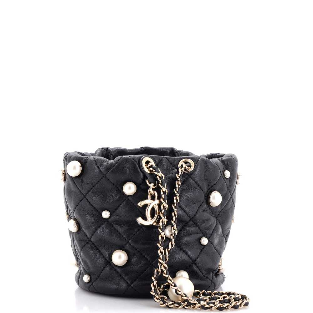 CHANEL Drawstring Round Bucket Bag Pearl Embellis… - image 3