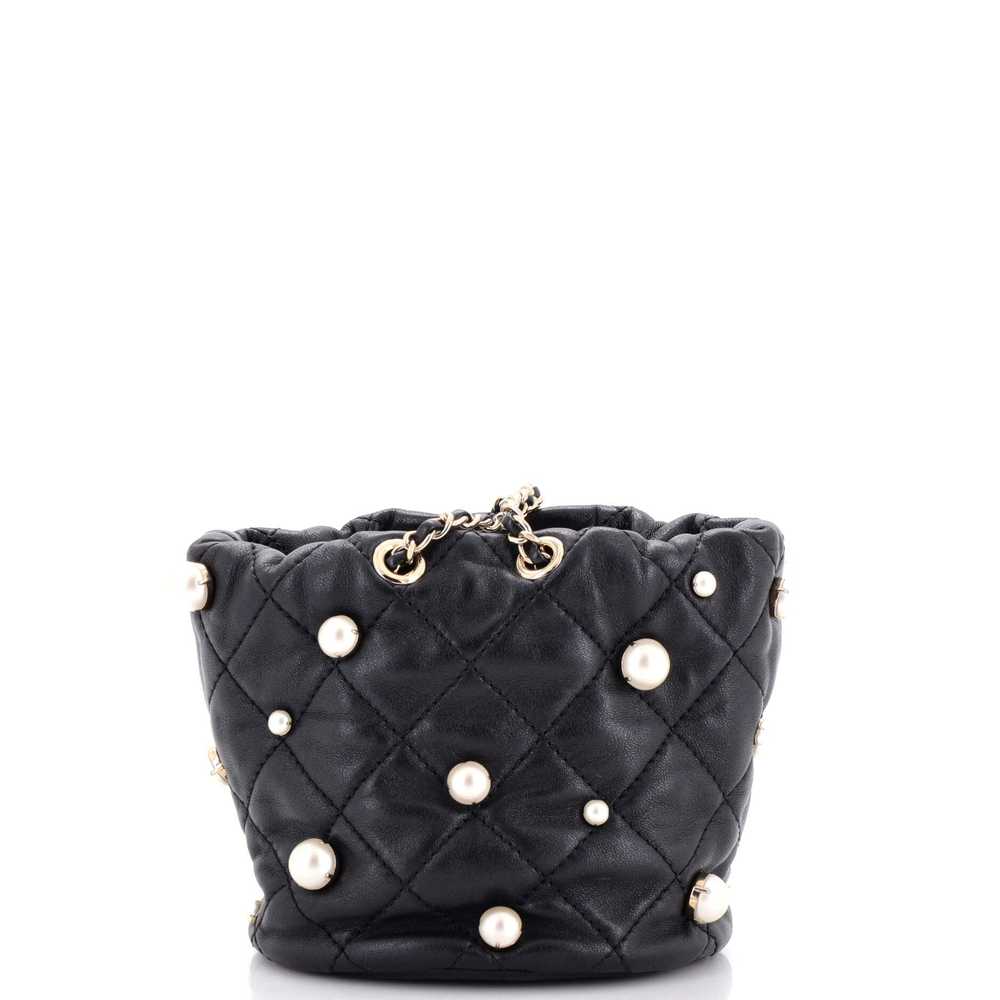 CHANEL Drawstring Round Bucket Bag Pearl Embellis… - image 4