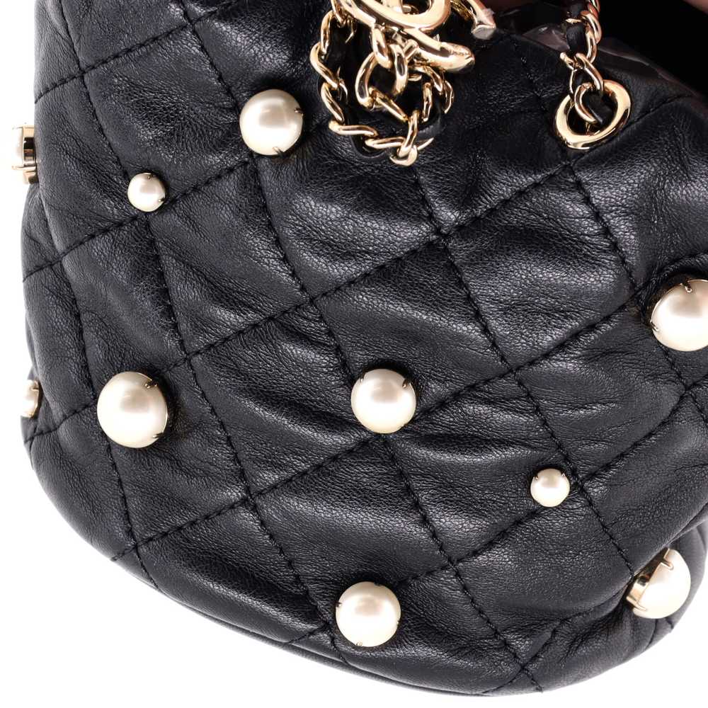 CHANEL Drawstring Round Bucket Bag Pearl Embellis… - image 7