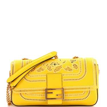 FENDI Lace Baguette Chain Bag Embroidered Leather 