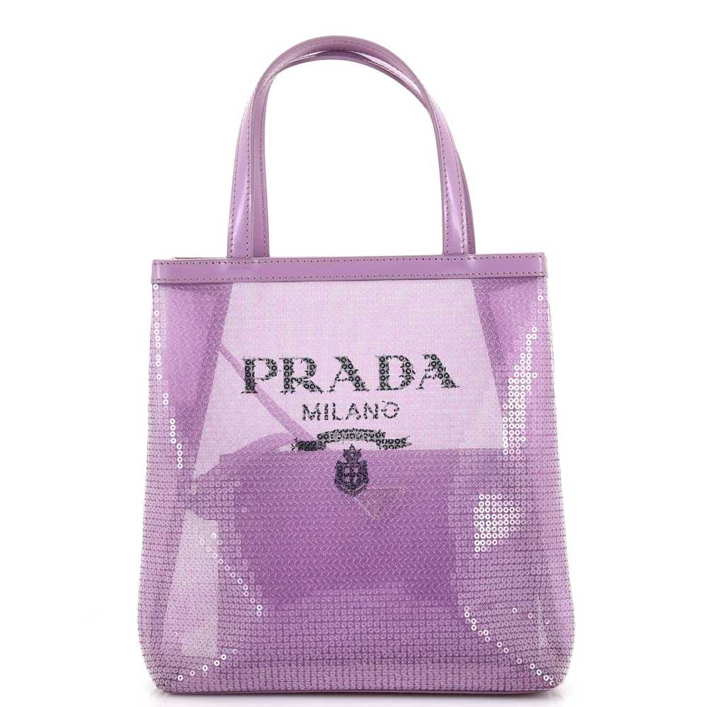 PRADA Logo Open Tote Sequined Mesh Small - image 1