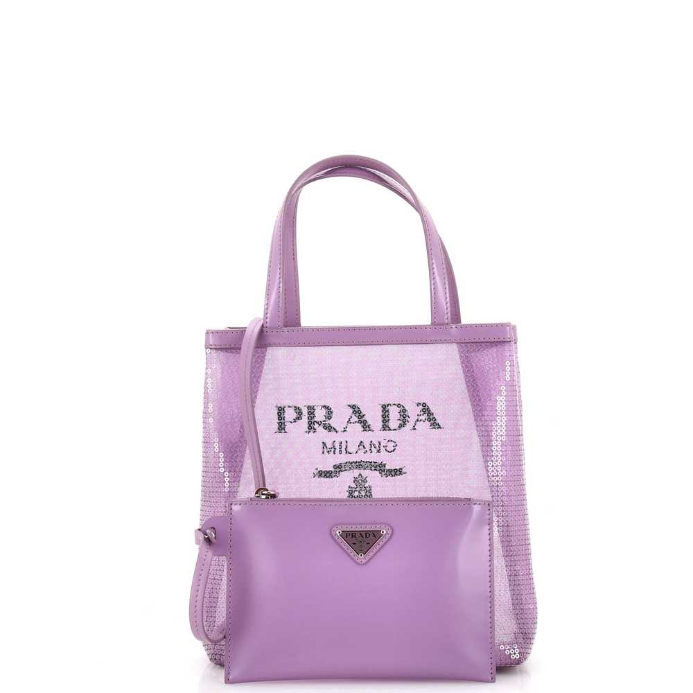 PRADA Logo Open Tote Sequined Mesh Small - image 2