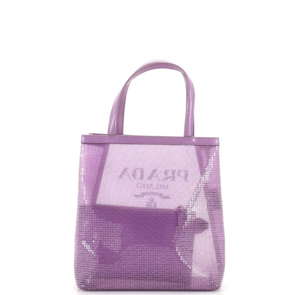 PRADA Logo Open Tote Sequined Mesh Small - image 4