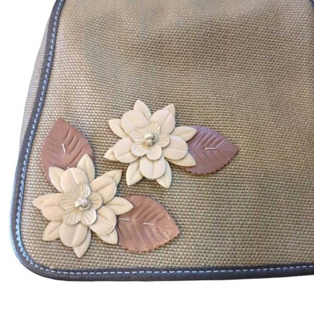 Liz Claiborne Brown Woven Floral Applique Vintage… - image 2