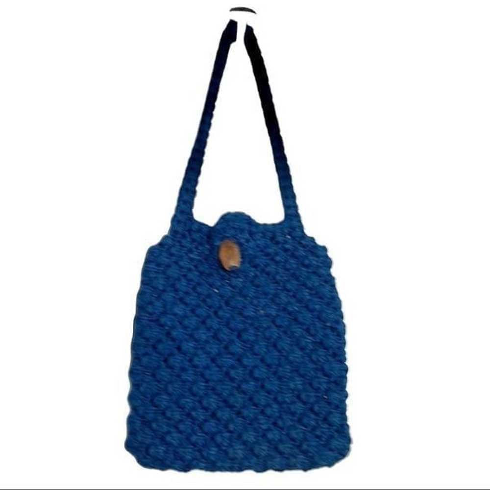 Crochet Vintage Blue Handbag Handcrafted - image 10