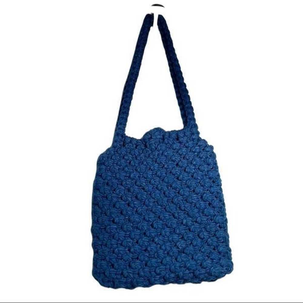 Crochet Vintage Blue Handbag Handcrafted - image 2