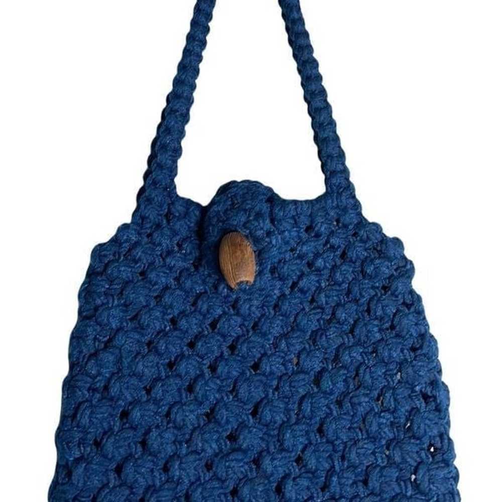 Crochet Vintage Blue Handbag Handcrafted - image 3