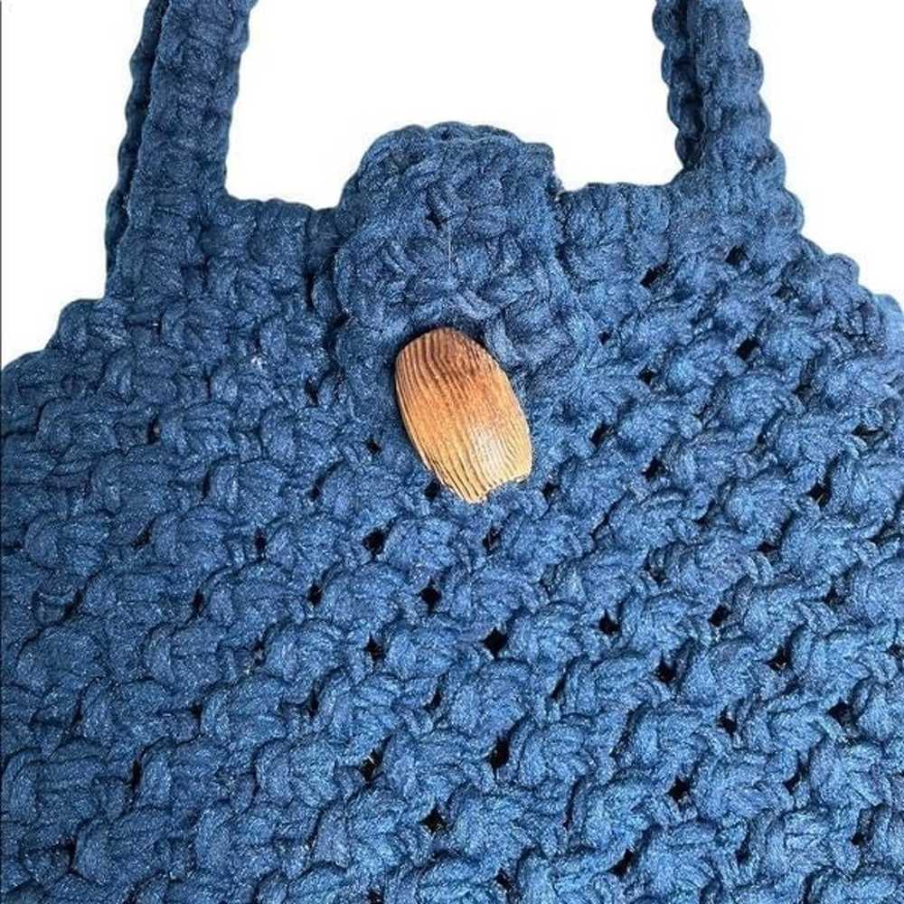 Crochet Vintage Blue Handbag Handcrafted - image 4