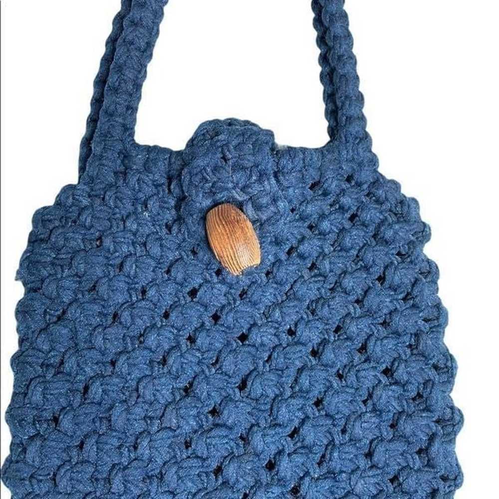 Crochet Vintage Blue Handbag Handcrafted - image 7