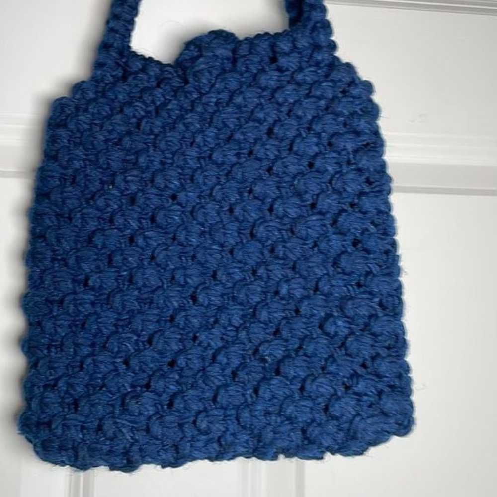 Crochet Vintage Blue Handbag Handcrafted - image 8