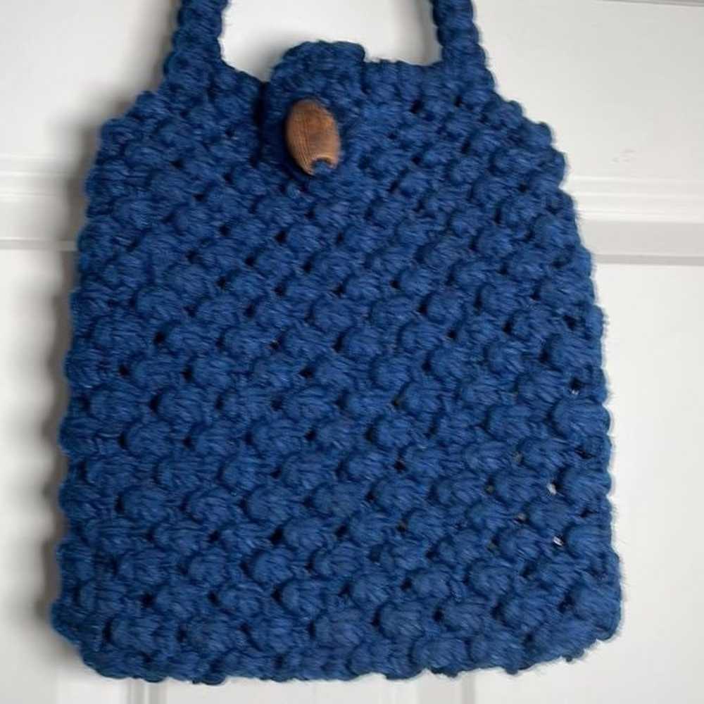 Crochet Vintage Blue Handbag Handcrafted - image 9