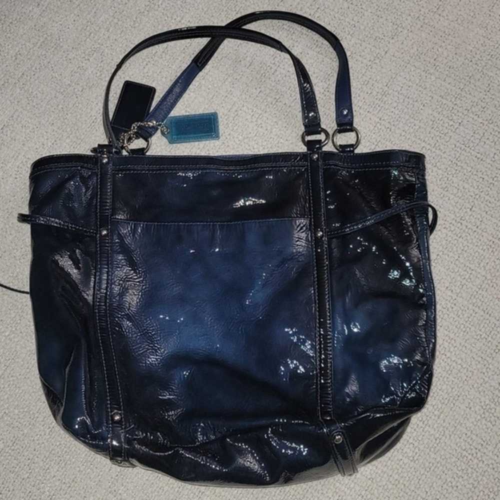 Coach Audrey Metallic Navy Blue Patent Leather An… - image 2