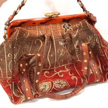 Sharif Studio Designer store Brand Embossed Leather Brown Hand Bag Large Satchel Womans Vintage Purse