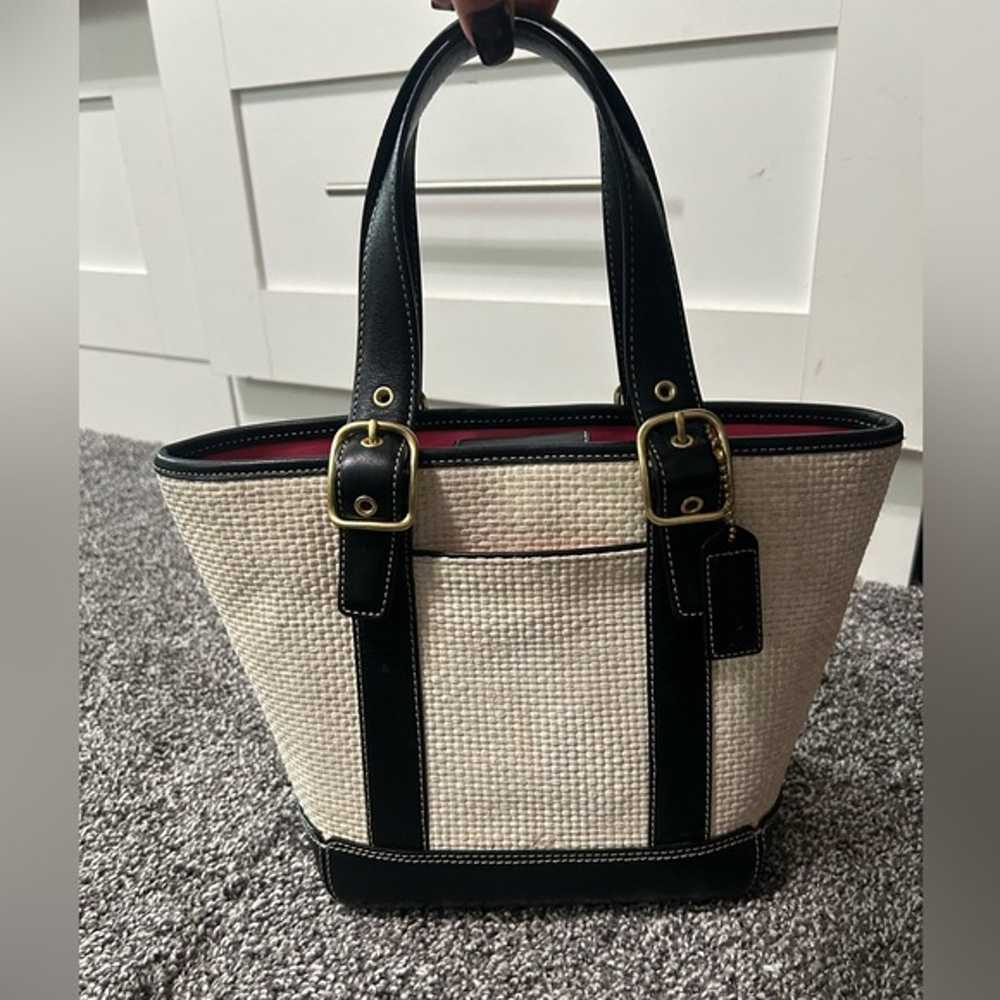 Coach Vintage Woven Straw and Leather Tote Bag - image 1