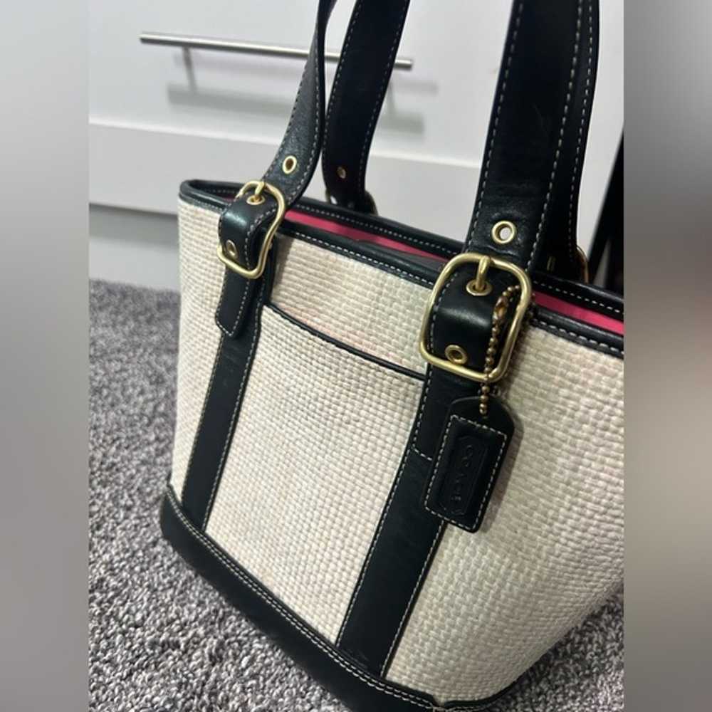 Coach Vintage Woven Straw and Leather Tote Bag - image 3