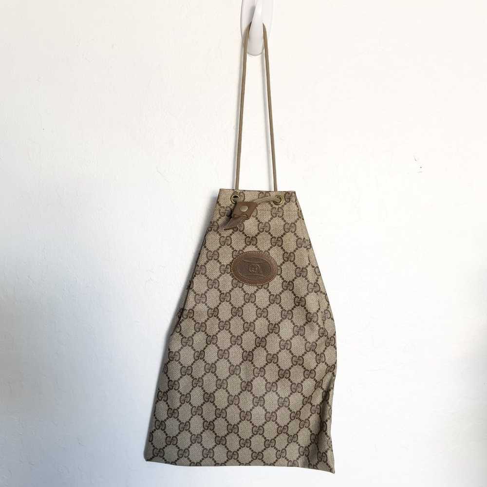 Vintage Gucci Canvas Drawstring Pouch Bag Monogra… - image 1