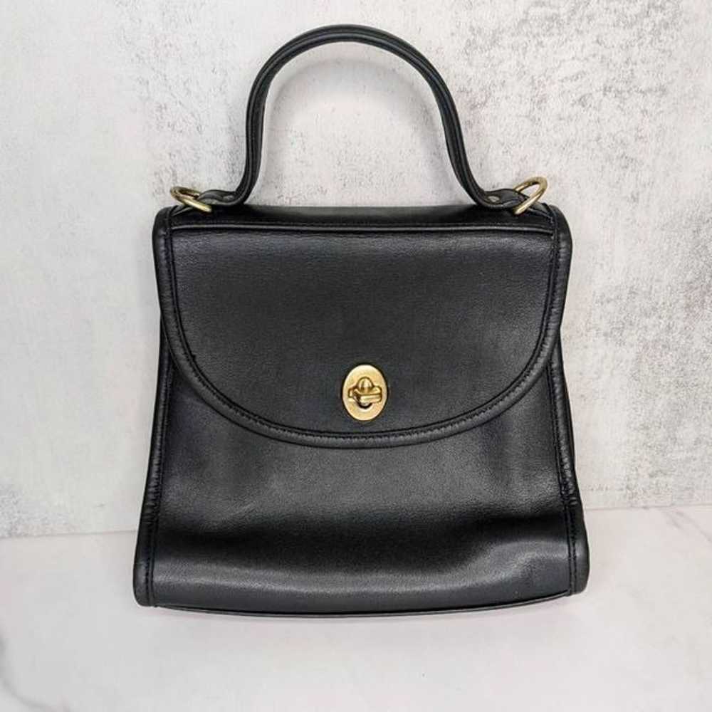 90s Coach Regina Black Leather Top Handle Crossbo… - image 2