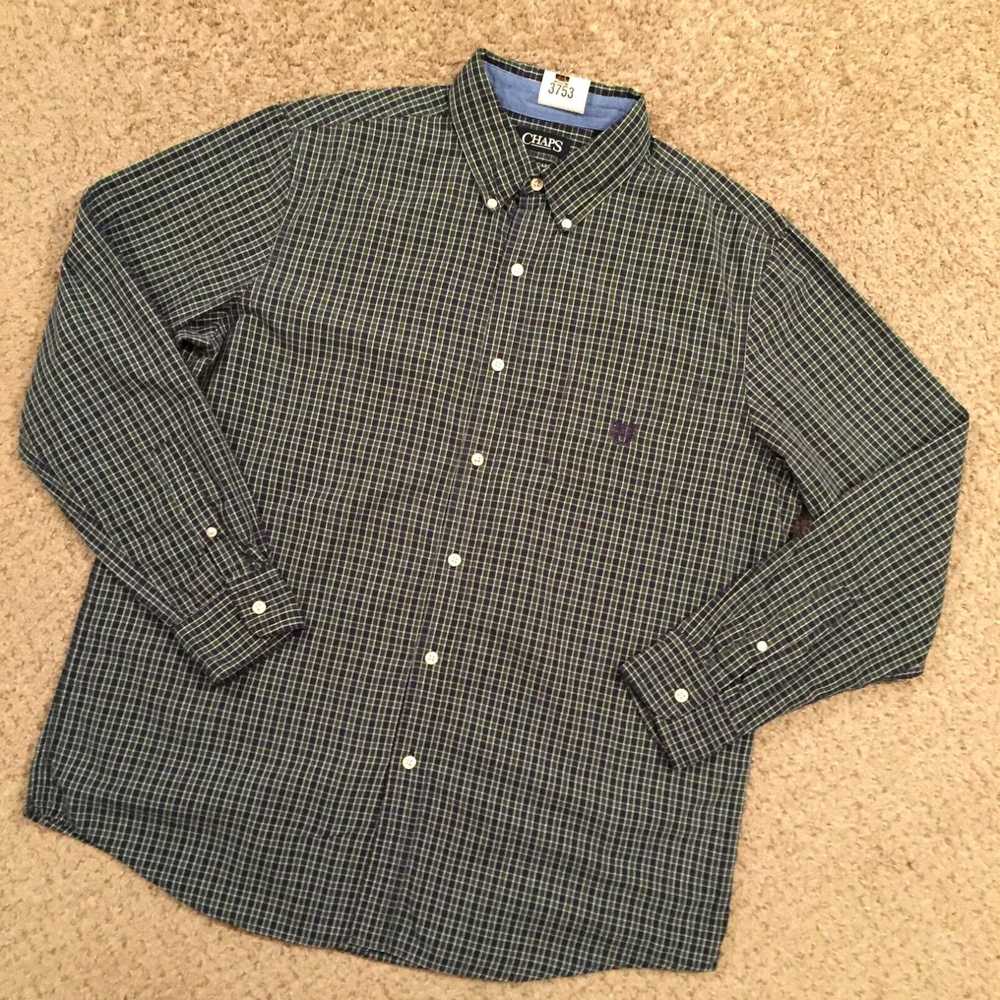 Chaps Chaps Shirt Mens Medium Green Blue Plaid Lo… - image 2