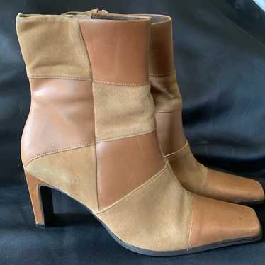 Vintage Midas brown tan leather patchwork midcalf… - image 1