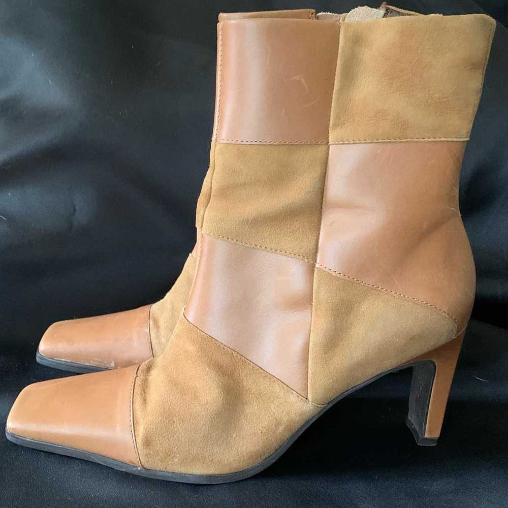 Vintage Midas brown tan leather patchwork midcalf… - image 4