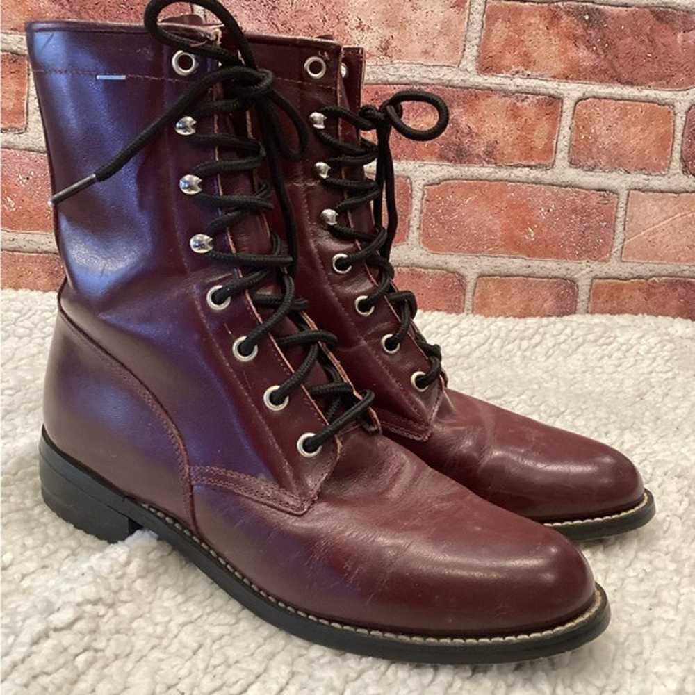 Justin Boots Diamond J vintage burgundy leather r… - image 1