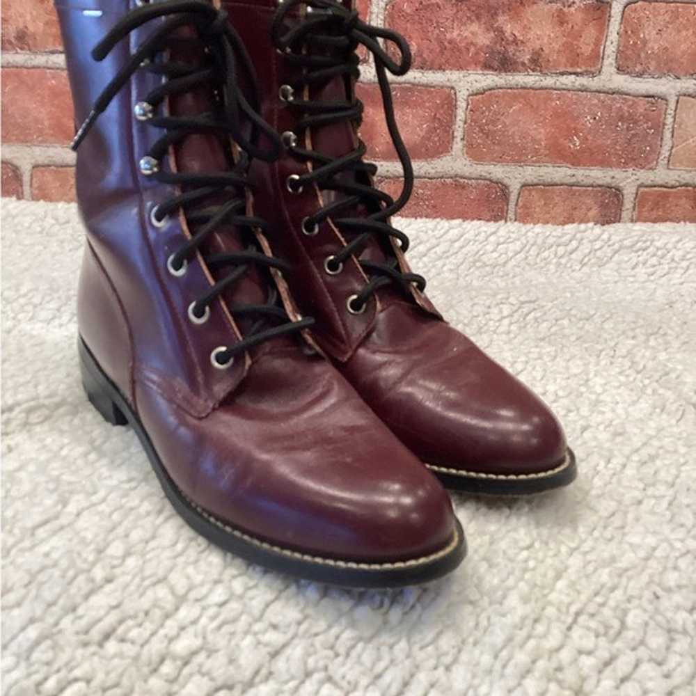 Justin Boots Diamond J vintage burgundy leather r… - image 4