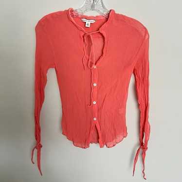 Vintage Banana Republic Coral Sheer Silk Button U… - image 1