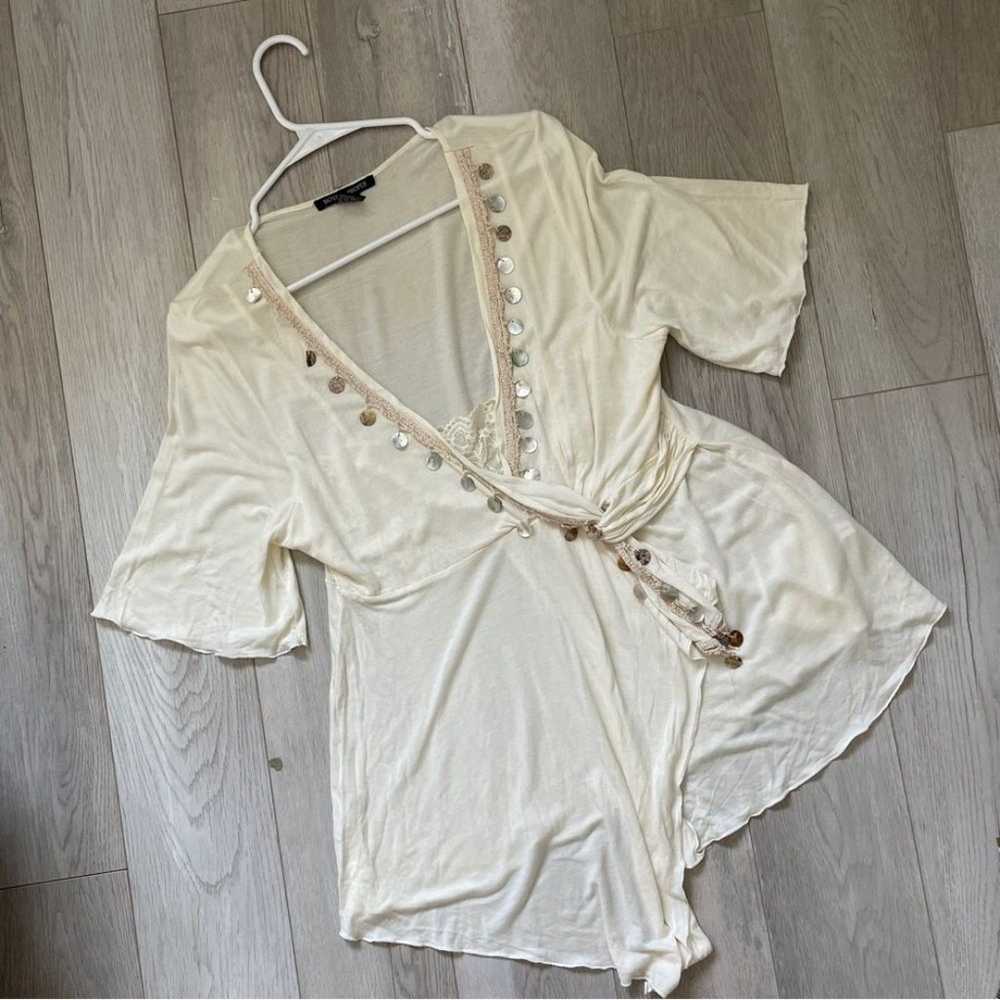 Boston Proper V Neck Sequined Top Cream (Large) y… - image 1