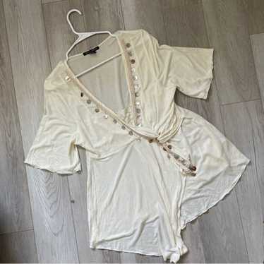 Boston Proper V Neck Sequined Top Cream (Large) y… - image 1