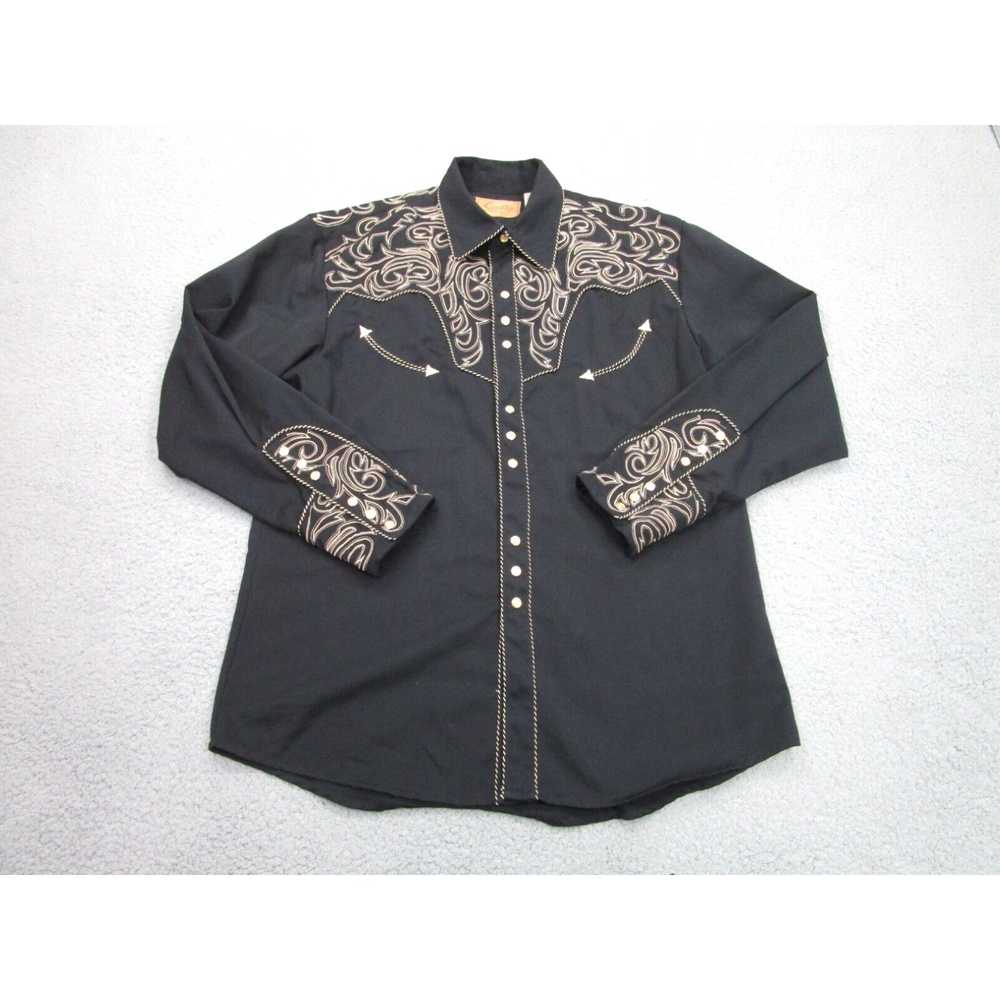 Vintage Scully Shirt Mens M Black Gold Embroidere… - image 1