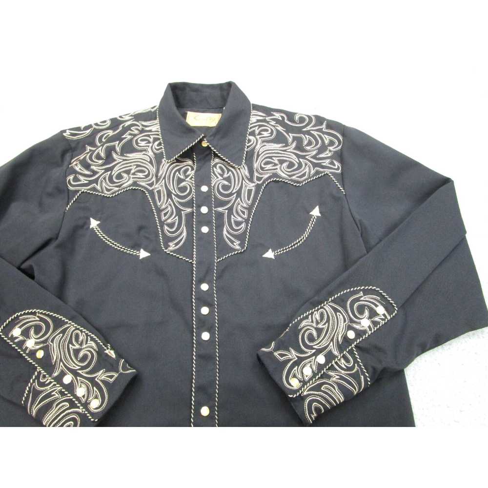 Vintage Scully Shirt Mens M Black Gold Embroidere… - image 2