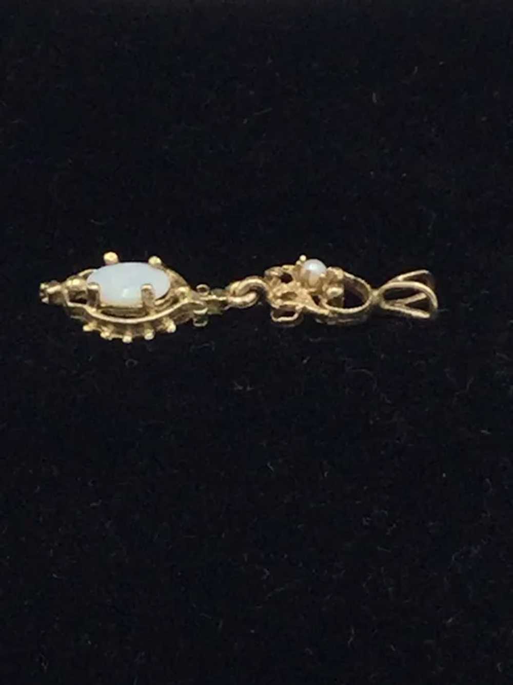 Opal, Cultured Pearl and 14kt Vintage Pendant - image 2