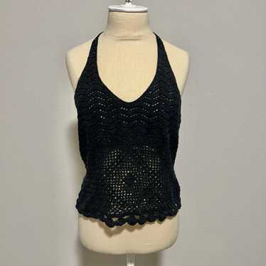 Vintage 1990s/Y2k CACHE Crochet beaded halter outlet TOP blouse