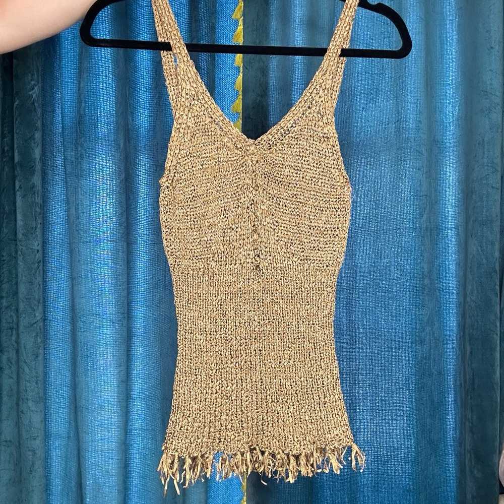 Golden beige vintage crochet top - image 1