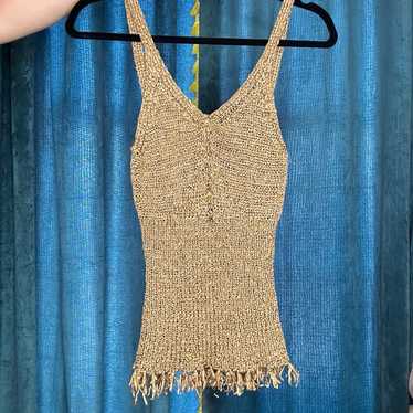 Golden beige vintage crochet top