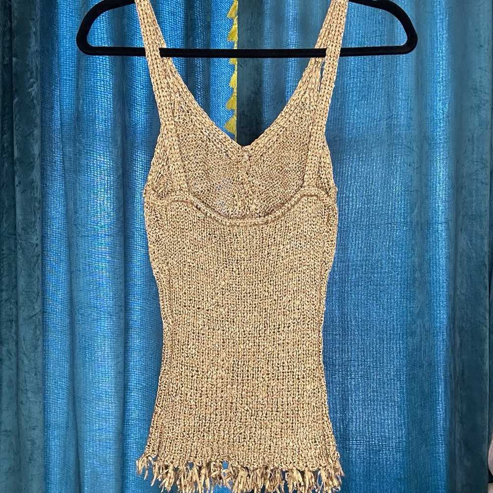 Golden beige vintage crochet top - image 4