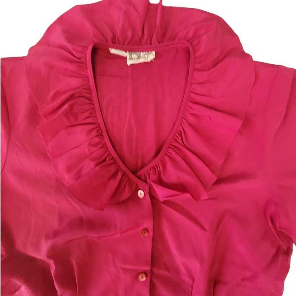 Vintage Anne Klein Hot Pink Ruffle Collar Short S… - image 6