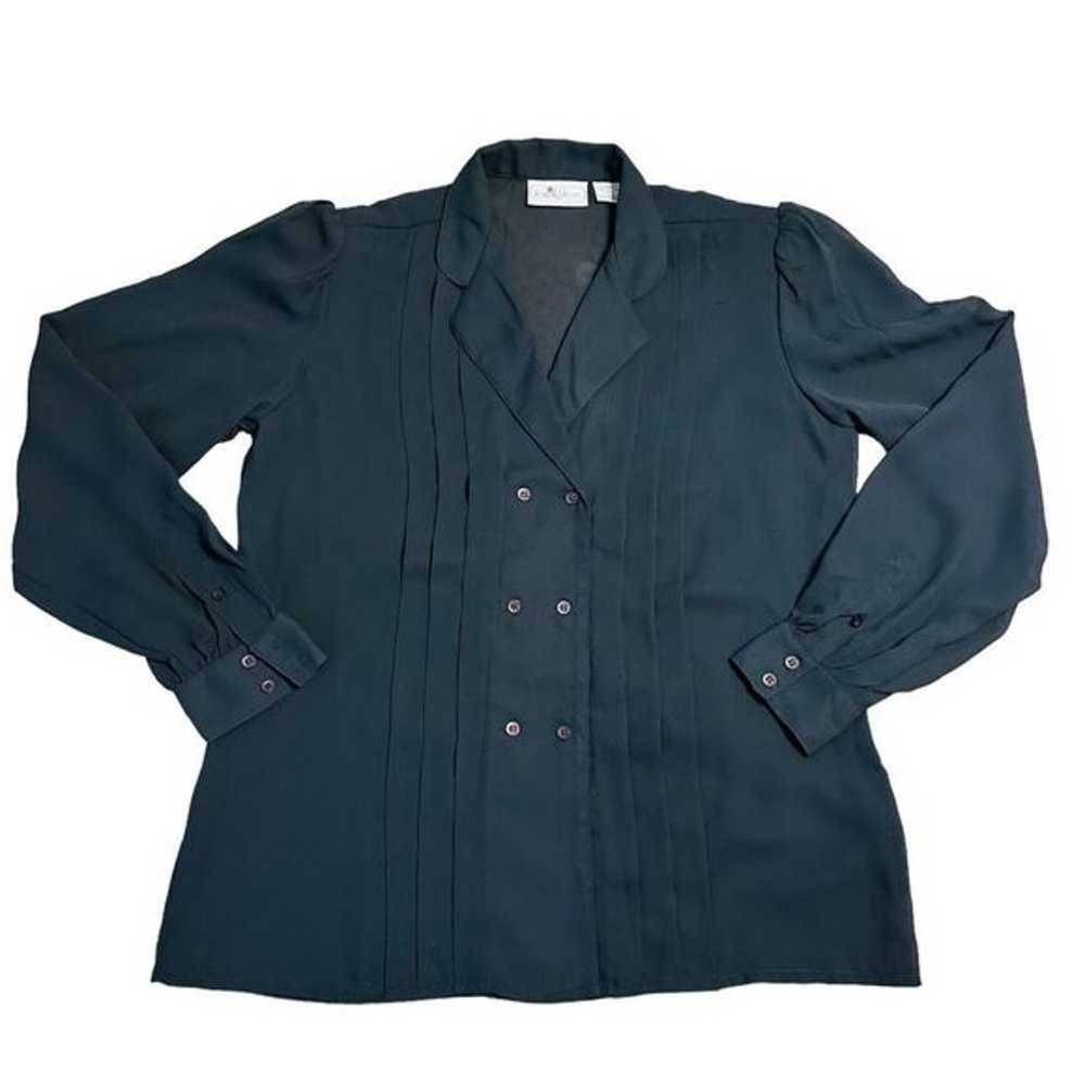 Vintage Jean de Pierre Black Crepe Pleated Blouse… - image 6