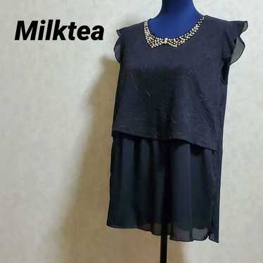 Milk tea tunic, size unknown, made in Korea, blac… - image 1