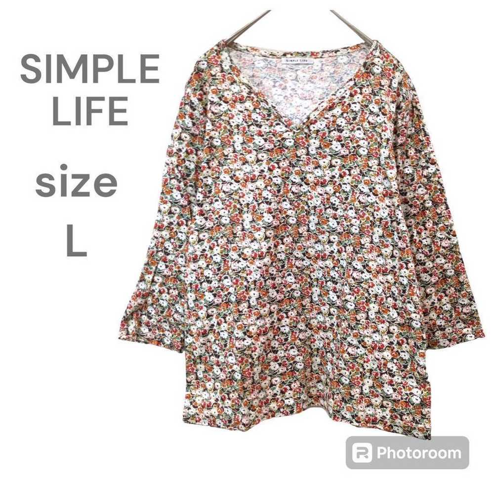 Simple Life Seven-Sleeve Shirt Blouse V-Neck Brow… - image 1