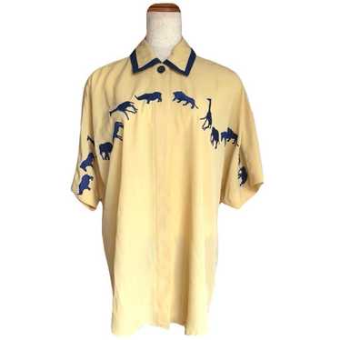 vintage embroidery shirt blouse animal safari, si… - image 1